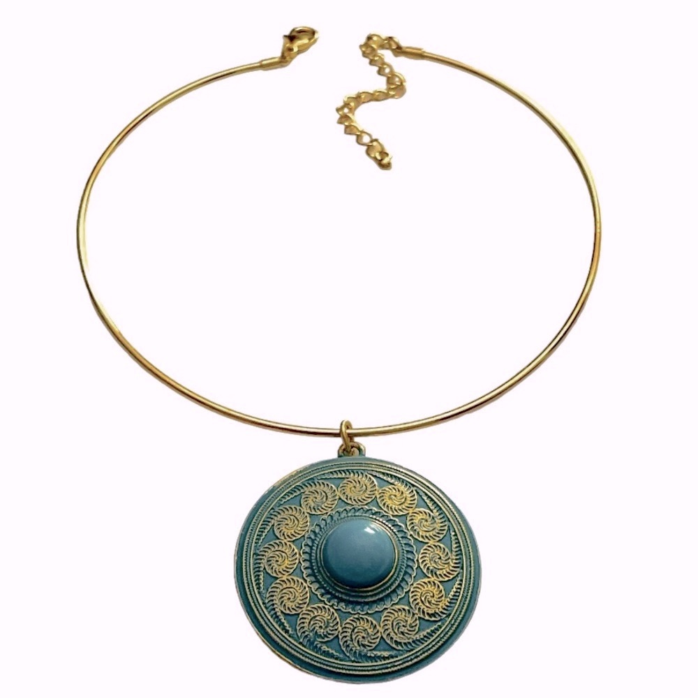 Tribal Gold Tone Circle Tribal Inspired Choker With Enamel Accents Snail Design